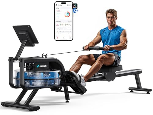 MERACH Rowing Machine for Home Gym, Fitness Rower Machine with 6 Levels of Water Resistance, Built-in Monitor, Max 150 kg Weight Capacity, App Compatible