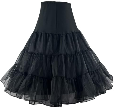 RULTA Women's 50s Vintage Petticoat 26 Crinoline Rockabilly Tutu Skirt Slip S-L… (US,M, BLACK)