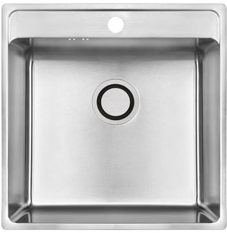 VBChome Edelstahl Einbauspüle 49x48x21 cm – Gebürsteter Inox-Stahl, Großes Becken mit Hahnloch, Küchenspüle inklusive Siphon, Robuste Edelstahlspüle