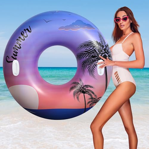 HeySplash Anello da Nuoto con Maniglie per Adulti, 42 Pollici Grande Galleggiante per Piscina, Galleggiante Gonfiabile per Piscina, Giocattoli d'Acqua per Adulti per Spiaggia, Tramonto Viola
