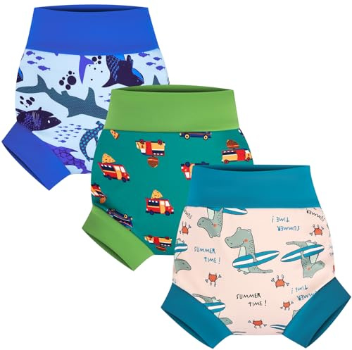 FLYISH DIRECT Wiederverwendbare Schwimmwindel für Baby, Wasserdicht und Auslaufsicher Baby Schwimmwindel, 3 Stück