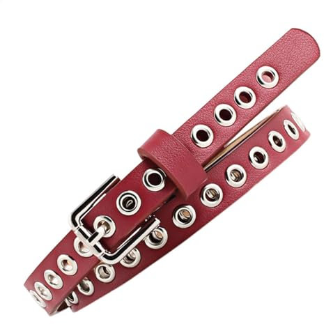 Ceinture à rivets | Ceinture en toile avec clous | Ceinture artificielle tendance réglable à pointes élégantes en toile fine avec pointes en métal, accessoire de taille fin, Rouge, taille unique