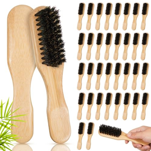 36 Pack Tessco for you Boar Bristle Hair Brushes - Natural Wooden Handle Brushes for Thick Hair, Beard, Frizz Control, Pet Grooming, Smoothing Flyaways - Dual Use for Women, Men, Cat & Dog