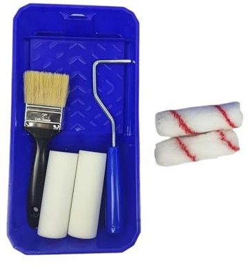 SUBLXPoten Paint Roller Brush Paint Roller Brush Kits Flooring Roller Easy to Grip Smooth with Tray for Garden Household Ceiling Door Office for Walls and Ceilings