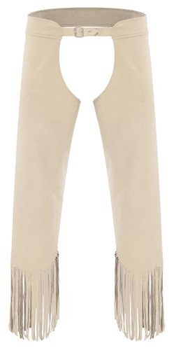 Agoky Pantalon Chaps De Cow-Boy Homme Pantalon Ouvert Entrejambe Costume Cow-Boy Occident Carnaval Halloween Beige XL