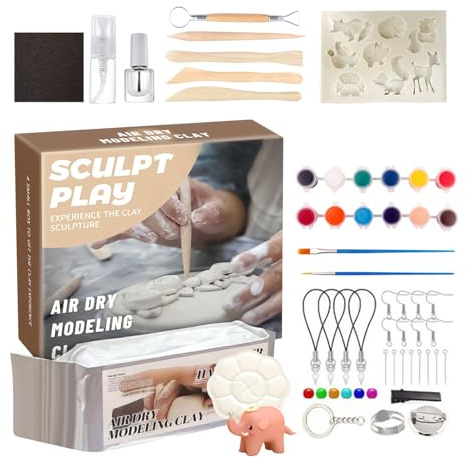 Argile Autodurcissante pour Jeunes | Argile Douce et Sûre Séchant à l'Air Avec Peinture de 12 Couleurs | Accessoire de Poterie pour Fêtes, Anniversaires, Maison, Filles, Adultes, Noël, Ado