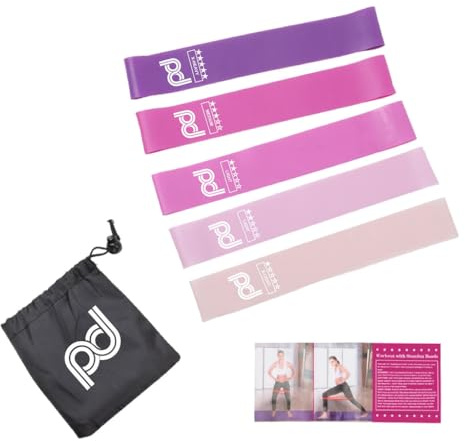 Bandas Elásticas Musculación, Cintas con 5 Niveles de Resistencia, Fitness, Gomas Antideslizantes, Pack de 5, para Gym, Yoga, Crossfit, Pilates o Ejercio en Casa