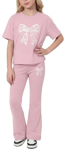 Valcatch Girls Clothes Tracksuits Set 2 Piece Pink Bow,11 Years