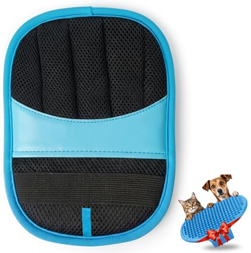RUBALN®️Quita Pelos Mascota,Manopla Quita Pelos Mascota Guante+Cepillo Rascador de Regalo Quita pelos Perro Gato, Removedor de Pelo Mascota, Guante Reutilizable .Uso Diario. (Azul)