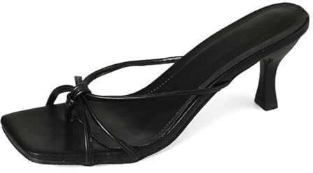 Generisch Sandalias elegantes con correa estrecha y tacón alto para uso diario. Sandalias ligeras con suela y punta cuadrada., Negro , 40 EU