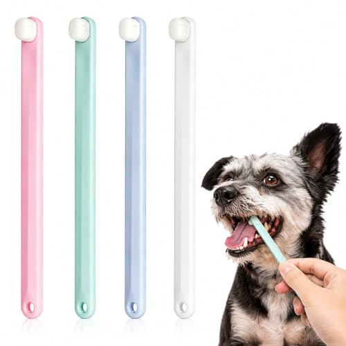 JJUNW 4PCS Small Pet Toothbrush, Mini Cat Toothbrush for Deep Dental Clean | Soft Dog Toothbrushes Mini Head Teeth Brush for Kitten Small Breed Dog Tiny Pet Toothbrushes White Blue Pink Green