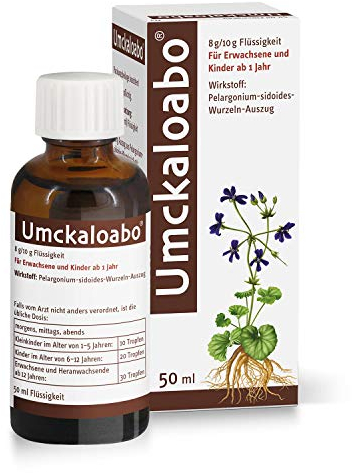 Umckaloabo Tropfen | 50 ml | bei Husten, Halsschmerzen und Schnupfen als Symptome von akuter Bronchitis | pflanzliches Arzneimittel | bekämpft die Krankheitserreger, lindert und beschleunigt Heilung