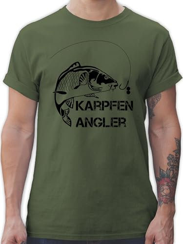T-Shirt Herren - Geschenke & Angeln Zubehör - Karpfen Angler - XXL - Army Grün - Fisch Tshirt. angelshirts Angel Schrift Tshirt Vatertagsgeschenk angelbekleidung Fischerei Angler/Fisch Shirt