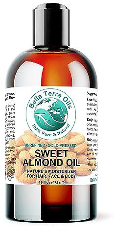 Bella Terra Oils - Organic Sweet Almond Oil 16 oz - Harnessing Almond’s Rich Vitamin A & B Profile, Cold-Pressed, Ideal for Radiant Skin