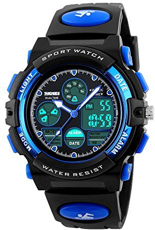 SKMEI Kinders Junges Mächens Analog Digital LED Rücklicht Uhren Woche Alarm Chronograph Armbanduhr-Kunkel blau