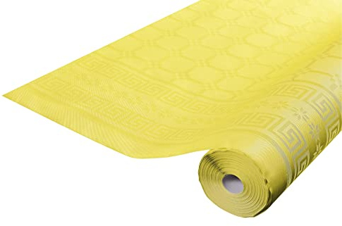 Pro Nappe - Ref R482520I - Mantel de Papel Damasco desechable en Rollo 25 M de Largo X 1,20 M de Ancho - Color Amarillo - Papel Damasco con patrón Universal Chic y clásico