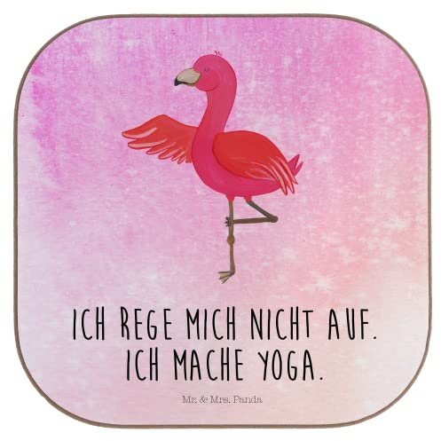 Mr. & Mrs. Panda Untersetzer für Gläser Flamingo Yoga - Geschenk, gläseruntersetzer, Tassen, Ärger, Yogi, Meditieren, Getränkeuntersetzer, Rosa, Namaste, Coaster, Vogel