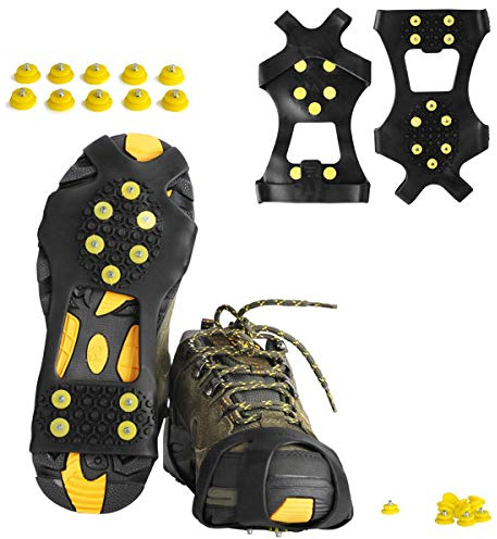 Ice Cleats, Ice Grippers Traction Cleats Shoes and Boots Rubber Snow Shoe Spikes Crampons with 10 Steel Studs Cleats (Extra 10 Studs)
