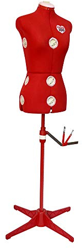 Singer Verstellbare Schneiderbüste für Damen, passend für Größen 34–40, absteckbarer Schneiderpuppen-Torso mit 360-Grad-Saumführung, schaumstoffgepolstert, 12 Einstellräder, Stativständer, Rot