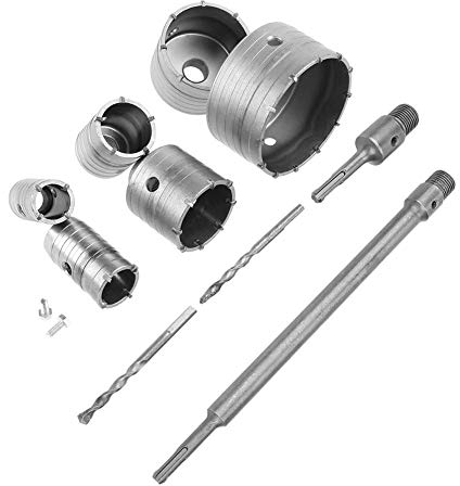 Estink Bohrkronen Set, 10-teiliges TCT-Kernbohrset, Hohl-Bohrkrone Set mit 6 Durchmesser 35 mm, 40 mm, 50 mm, 65 mm, 80 mm und 110 mm, mit SDS Plus-Verlängerungsschaft