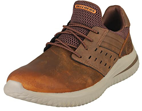 Skechers Men's Delson 3.0 Ezra Sneaker,Dark Brown Leather W/ Mesh,7.5 UK