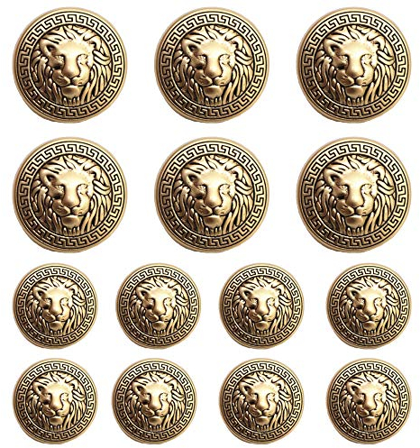 MebuZip 14 Stück Kunststoff Knöpfe Gold Löwe 15mm 20mm Metallknöpfe für anzüge jacken mäntel Blazer uniform (MBM23)