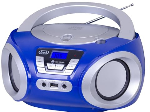Trevi CMP 544 BT Stereo Portatile Wireless con Lettore CD, USB, AUX-IN, Boombox Compatto con Display LCD Retroilluminato e Doppia Alimentazione Rete/Batteria, Bianco