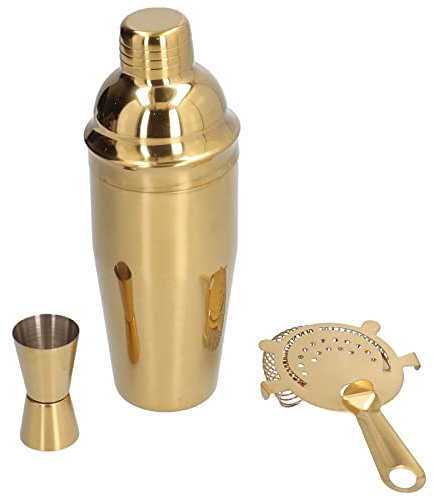 Juego de Barra de coctelera, Mezclador Profesional de Margaritas, coctelera y medidor de medición y Juego de colador, Kit de Herramientas de barware de Acero Inoxidable(Oro)