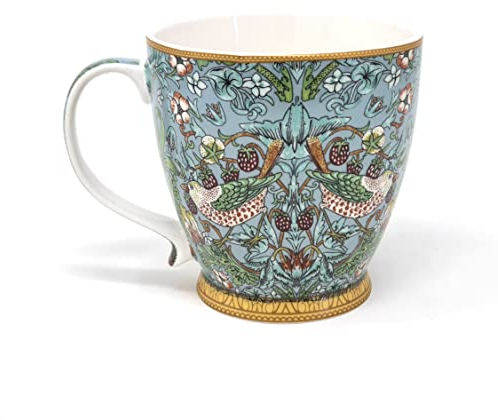 Lesser & Pavey Teal Strawberry Thief Mug for Coffee and Tea | Stylish Fine China Ceramic Mug with Large Handle | Ideal Birthday Gift for Women and Men | Ideal for Tea and Coffee Lovers