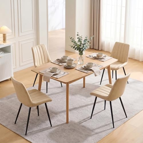 CLIPOP Dining Chairs Set of 4 Faux Leather, Kitchen Chairs with Curved Backs and Metal Legs, Padded Seat Reception Occasional Chair for Dining Room, Beige