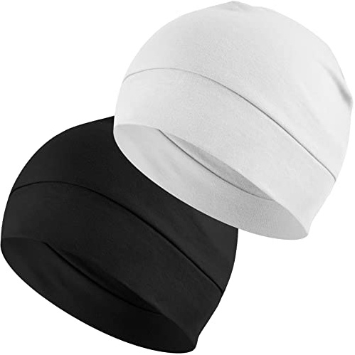 EINSKEY Bomullsmössa 2-pack Unisex löparmössa för vinter och sommar sportmössa nattmössa chemomössa,Svart och Vit