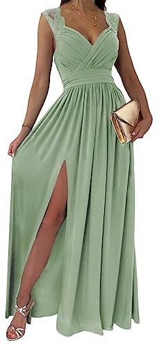 Dokotoo Womens Ladies Elegant Floor Length A Line Wrap Deep V Neck Backless Ruched Pleated Ruffled Split Long Maxi Formal Evening Party Prom Dress Bridesmaid Wedding Guest Dresses for Women Mint XL