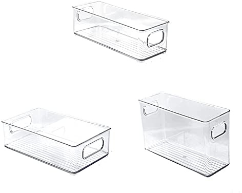 Clear Réfrigérateur Organisateur Binques avec poignées Clear Pantry Plastique Clair Plastique Distributeur de denrées alimentaires en conserve Classified Boîte de rangement