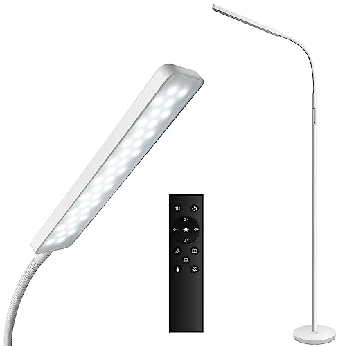 BBHome Stehlampe LED Dimmbar 10W, Leselampe mit 4 Farbtemperaturen mit Stufenlosem Dimmen, Touch-Steuerung und Fernbedienung, 1H Timer, Stehleuchte für Wohnzimmer, Schlafzimmer, Büro, Weiß (Weiß)