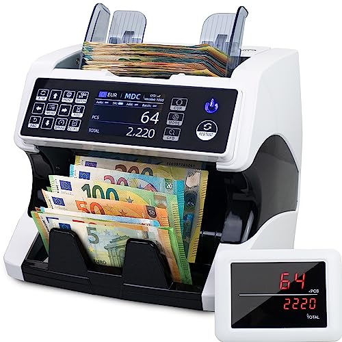 Jubula MV-500 Compteuse de billets de banque mixtes avec détection avancée de faux billets en 11 points | EUR USD GBP etc. | Sûr | Exact | Compteur de valeurs pour billets mixtes