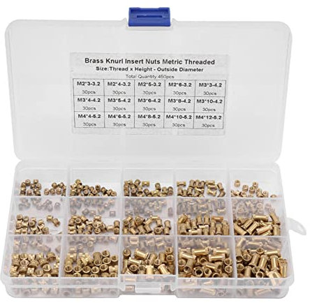 Écrou moleté en Laiton, 450 écrous Moletés M2 M3 M4 Moulés dans L'insert écrou en Laiton intégré Accessoires de Fixation Industriels