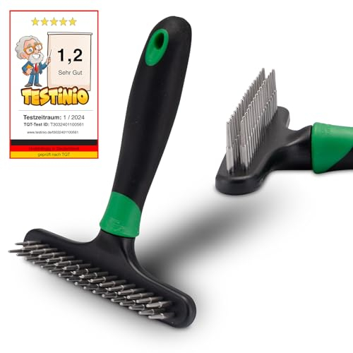 FinoPet Entfilzungsstriegel, Harkenkamm als Fellentwirrer für Hund und Katze, Hundebürste/Katzenbürste, Hundekamm/Katzenkamm zur Entfilzung und Entfernung der Unterwolle, Hundestriegel, Fellbürste
