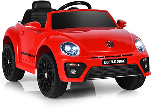 COSTWAY 12V Volkswagen Macchina Elettrica per Bambini, Auto Elettrica con Telecomando Luci Musica Doppia Porta, 5km/h Carico 30kg, per Bambini 3-8 Anni (Rosso)