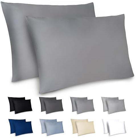 Dreamzie Kissenbezug 40 x 80 2er Set - Kopfkissenbezug 40x80 Anthrazit mit Reißverschluss aus Mikrofaser Weich, 40x80 cm Pillow Cover