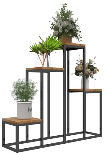 Outsunny Pflanzenständer, Blumenregal mit 4 Etagen, Pflanzenregal Pflanzentreppe, Blumenständer für Balkon, Garten, Hellbraun, 80 x 20 x 74 cm