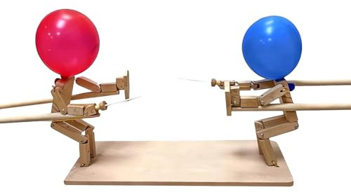Balloon Bamboo Man Battle, 2024 Marionetten-Ballon-Kampfspiel Für 2 Spieler, Rasantes Holzroboter-Fechtspielzeug Mit 50 Luftballons, Whack A Balloon-Spiel, Spannendes Spiel Für Den Familienspielabend