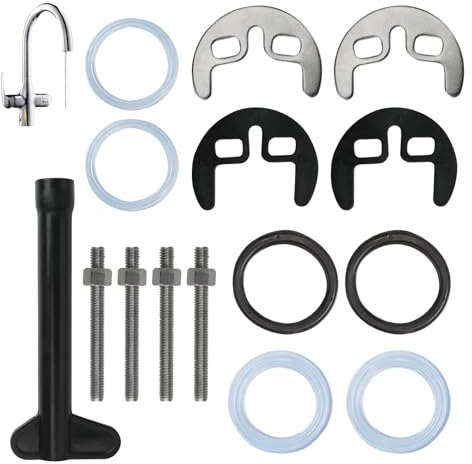 2 Sets Monobloc Tap Fixing Set 15 Pcs, Double Hole Tap Repair Washer with Clamp and Bolt and Tube Spanner, for Kitchen Bathroom Basin Sink Hot and Cold Mixer Faucet Fixing Fitting