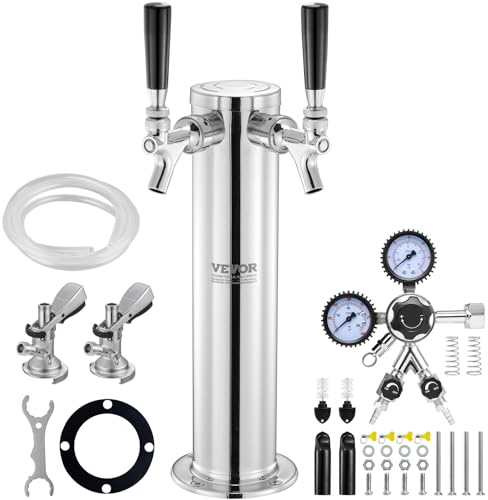 VEVOR Kit Colonne à Bière 2 Robinets, Distributeur de Bière Boisson en Acier Inoxydable, Tireuse à Bière avec Régulateur à Double Jauge W21,8, Coupleur de Fût Système A et Plateau d'Égouttage, Bar