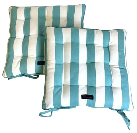 Ragged Rose Showerproof Striped Garden Chair Seat Pads, Duck Egg Blue | Pack of 2