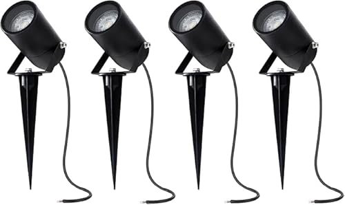 EBION 4 Pezzi Faretti Da Esterno Gu10, Ip54 Impermeabile Lampade Da Giardino Alluminio, 35w, Luci Per Sentieri Con Picchetto Nero, Per Prato Terrazzo Cortile Vialetto Patio, Lampadina Non Inclusa