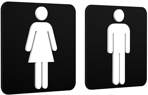 Signs - Classic, Set 2X - Targa Bagno Uomo Donna - Segnali Bagno Adesivi Toilette Uomo Donna - Cartelli Bagno Uomo Donna - Adesivi WC (Quadrato - Nero)
