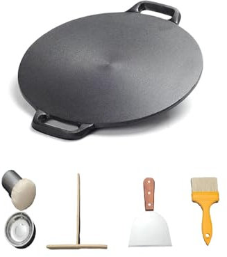 Sartén china para crepes, sartén de hierro fundido, 12.6 pulgadas, ideal para hacer y recalentar crepes, tortillas y panqueques