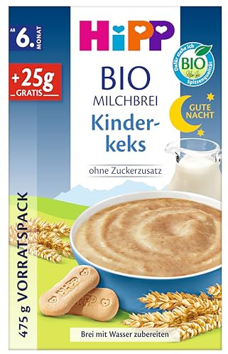 HiPP BIO Milchbrei Gute-Nacht Kinderkeks (4 x 475g), ab 6. Monat, ohne Zuckerzusatz, mit Bio-Vollkorngetreide, in bester Bio-Qualität