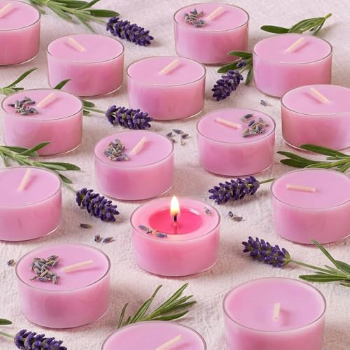 Lavender Scented Tealight Candles – 14 Pack, 100% Pure Palm Wax, 6-Hour Burn, Purple Aromatherapy Tea Lights for Halloween Christmas Decor, Clean Burn & Smokeless