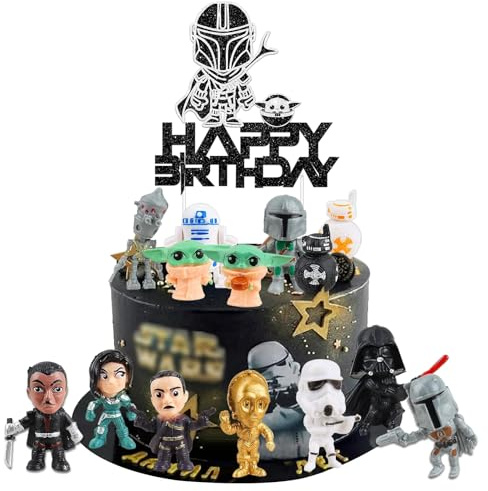 LETSHOLD 15 Pezzi Topper Torta Compleanno Sta War con Mini Figures per Bambini, Buon Compleanno Decorazioni Torta Sta War Ragazzi, Cake Topper per Festa di Compleanno Bambini (A)